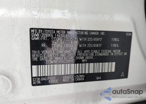 2025 Toyota Rav4 Xle z USA, uszkodzony, nr VIN 2T3W1RFV0SC309157